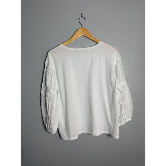 Madewell Puff-Sleeve Drop-Shoulder Knit Top White Small NWT - Picture 4 of 7